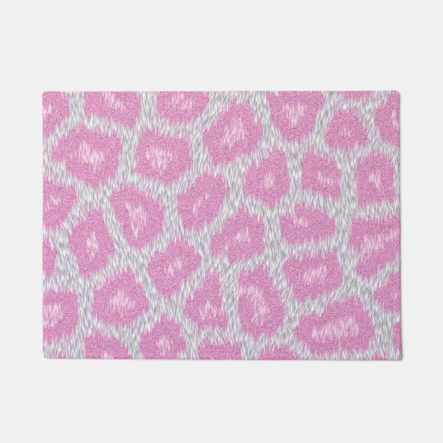 Schnee-Leopardart - silbernes Rosa Fußmatte (Vorderseite)