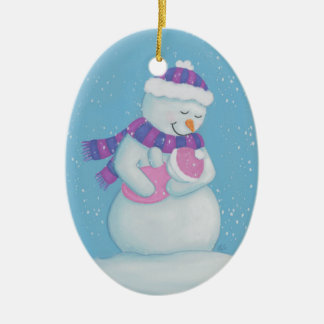 Schnee-Mama und Schnee-Baby-Girl Keramik Ornament