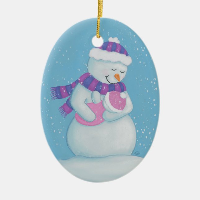 Schnee-Mama und Schnee-Baby-Girl Keramik Ornament (Vorne)