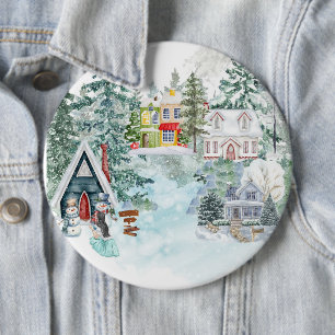 Schnee mit Mädchen und Snowman Button