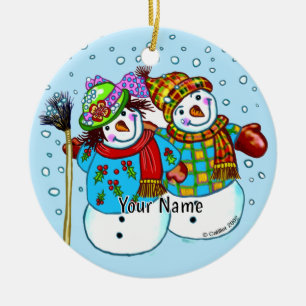 Schnee Paar Schneemann Keramik Ornament
