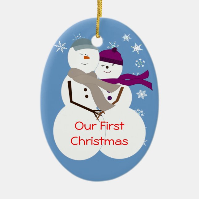 Schnee-Paare unser erstes Weihnachten Keramikornament (Vorne)