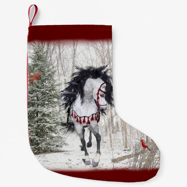 Schnee Pferde & Kardinal Weihnachten Strumpf Kleiner Weihnachtsstrumpf (Vorderseite)