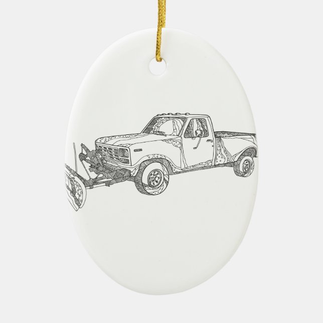 Schnee-Pflug-LKW-Gekritzel-Kunst Keramikornament (Vorne)