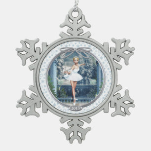 Schnee Prinzessin Ballerina Pewter Schneeflocken O Zinn-Ornament