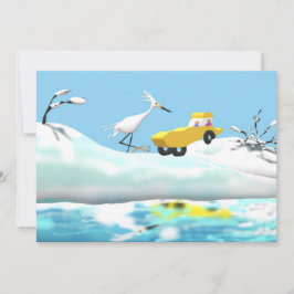 Schnee-Reiher und hölzernes Spielzeug-Auto Dankeskarte