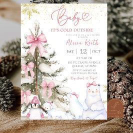 Schnee Rosa Winter Arktische Tiere Baby Shower Einladung