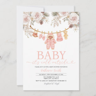 Schnee-Rosa-Winter-Wäscheleine-Neutrale Floral Einladung