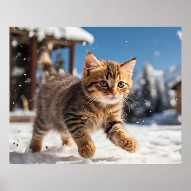 *~* Schnee Running Kitty 5:4 Kätzchen AP68 Poster (Vorne)
