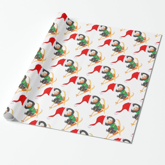 Schnee-Skifahren-Pinguin Geschenkpapier (Ungerollt)