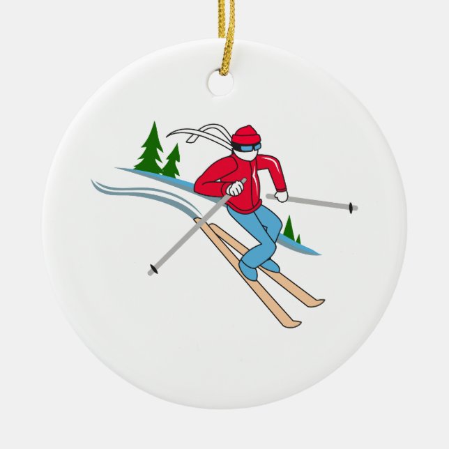 SCHNEE-SKIFAHRER KERAMIK ORNAMENT (Vorne)