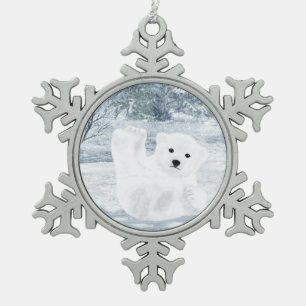 Schnee-Spaß - Eisbär CUB, Schneeflocken Zinn-Ornament