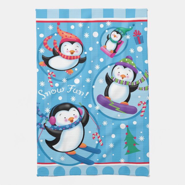 Schnee-Spaß-Pinguin-Geschirrtuch Geschirrtuch (Vertikal)