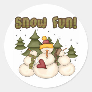 Schnee-Spaß zwei T-Shirts und Geschenke Runder Aufkleber