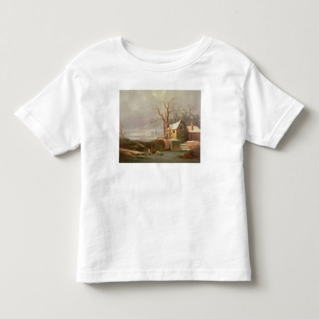 Schnee-Szene mit Mühle und Hütten Kleinkind T-shirt (Vorderseite)