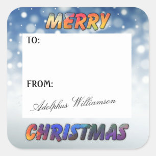 Schnee- und Frohe-Weihnachten-Geschenk-Etikett Quadratischer Aufkleber