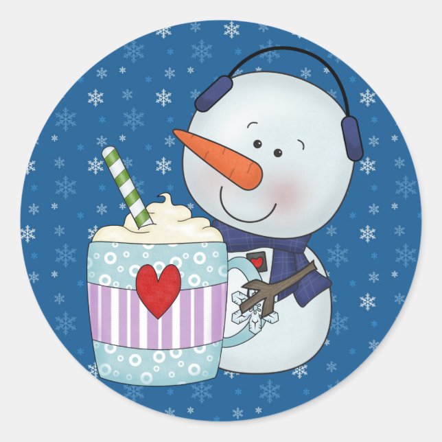 SCHNEE- UND Kakao-TASSE Runder Aufkleber (Vorderseite)
