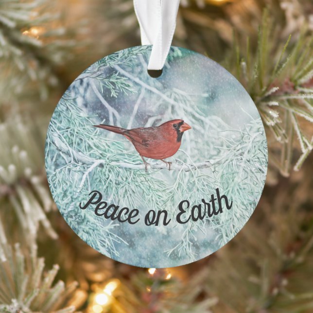 Schnee und Kardinal Bird Weltfrieden Ornament (Baum)