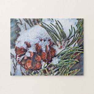 Schnee- und Kiefernzapfen-Kunst Winterrätsel