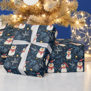 Schnee und Pinguine Blauer Winter Geschenkpapier