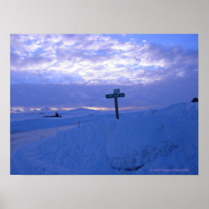 Schnee und Sonnenuntergang Poster