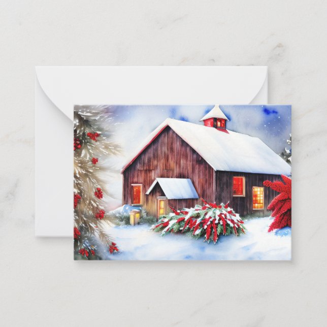 Schnee und Stall Budget Mini Weihnachten Mitteilungskarte (Vorderseite)
