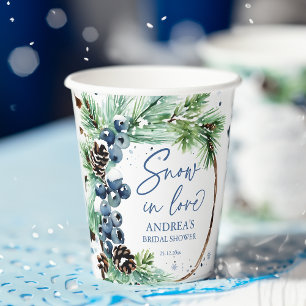 Schnee verliebt Winter-Brautabschied Tannen Kranz Pappbecher