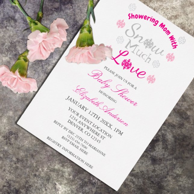 Schnee viel Liebe Winter Snowflake Babydusche Folieneinladung (Von Creator hochgeladen)