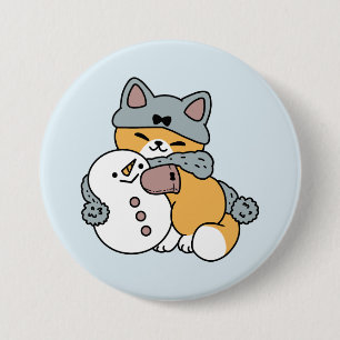 Schnee viel Spaß Katze Winterurlaub Design Button
