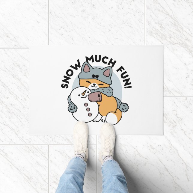 Schnee viel Spaß Katze Winterurlaub Design Fußmatte (Indoor)