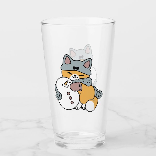 Schnee viel Spaß Katze Winterurlaub Design Glas (Vorderseite)