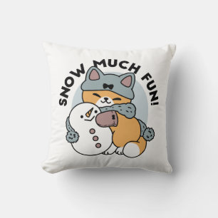 Schnee viel Spaß Katze Winterurlaub Design Kissen