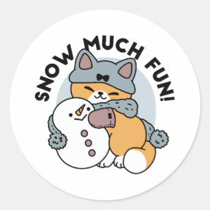 Schnee viel Spaß Katze Winterurlaub Design Runder Aufkleber