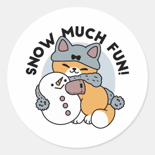 Schnee viel Spaß Katze Winterurlaub Design Runder Aufkleber (Vorderseite)