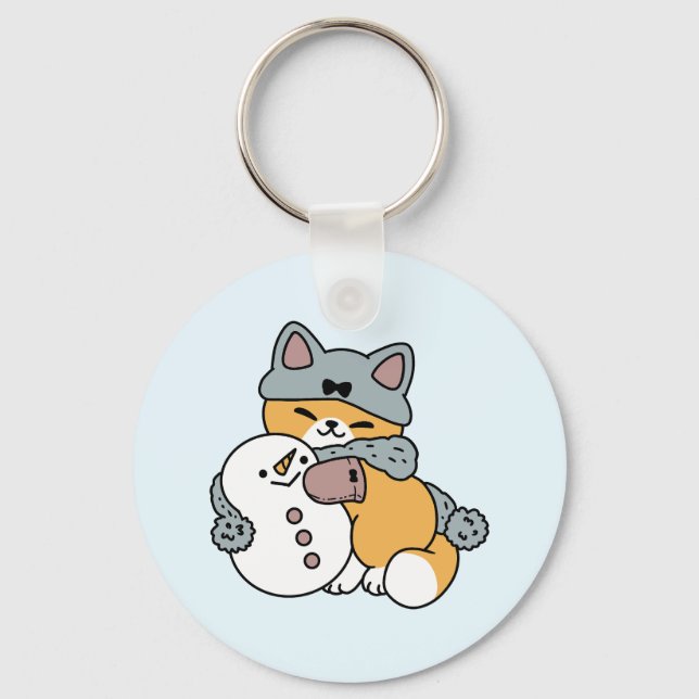Schnee viel Spaß Katze Winterurlaub Design Schlüsselanhänger (Vorderseite)