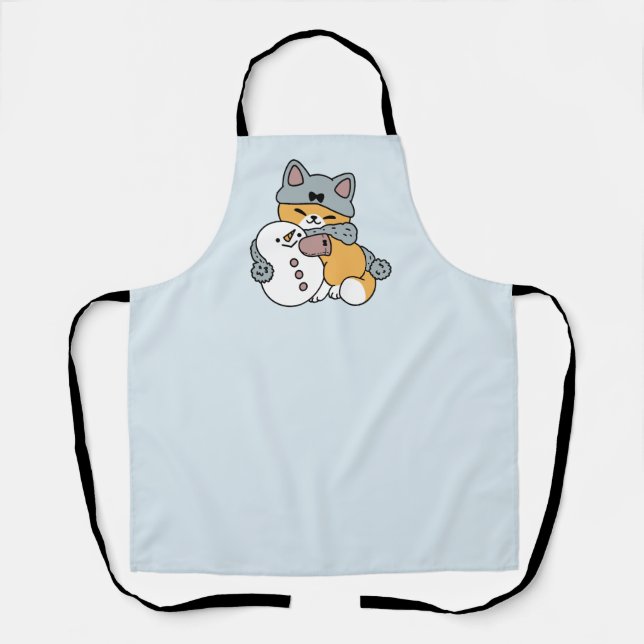 Schnee viel Spaß Katze Winterurlaub Design Schürze (Vorderseite)