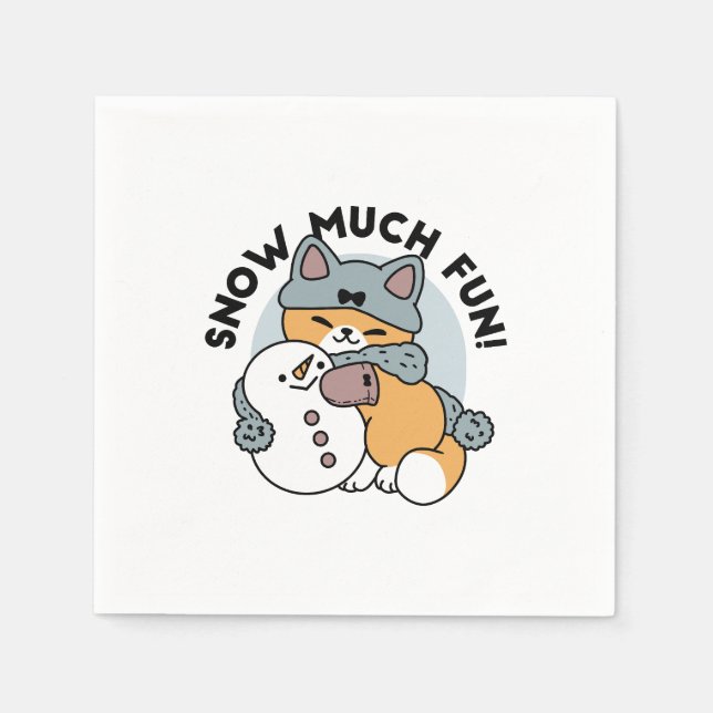 Schnee viel Spaß Katze Winterurlaub Design Serviette (Vorderseite)