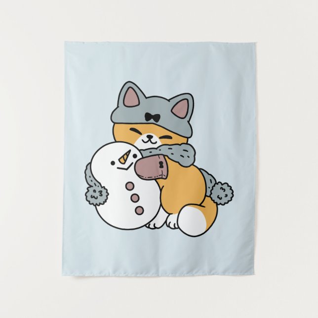 Schnee viel Spaß Katze Winterurlaub Design Wandteppich (Vorderseite)