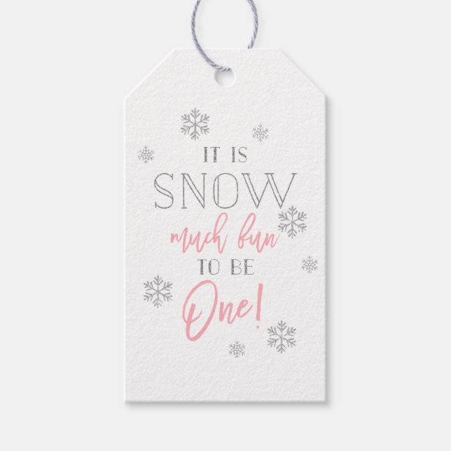 Schnee viel Spaß | Silver Snowflake Pink 1. Geburt Geschenkanhänger (Vorderseite)