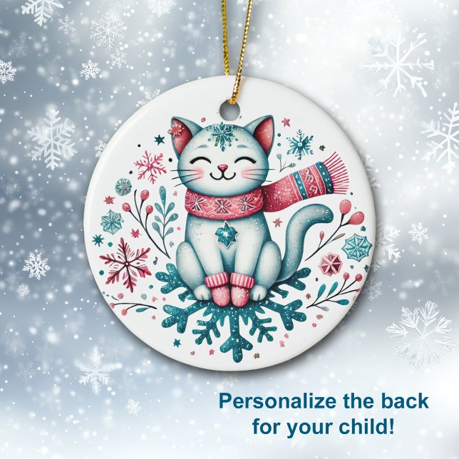 Schnee viel Spaß Weihnachts Kitty Cat Keramik Ornament (Von Creator hochgeladen)