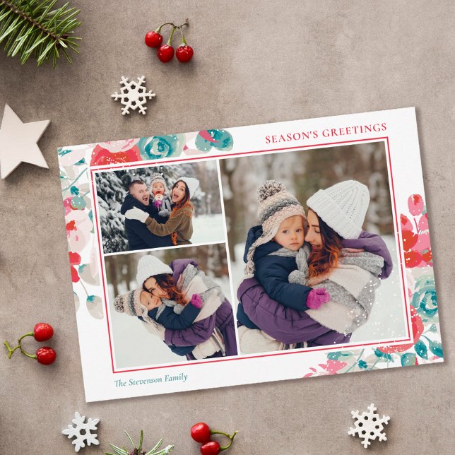 Schnee Weihnachten Grün Rote Blüte 3 Fotos (Von Creator hochgeladen)