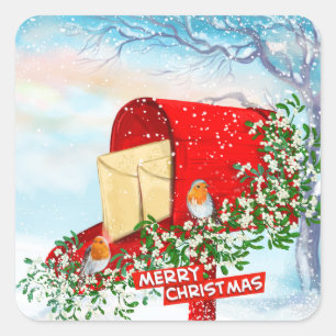Schnee Weihnachten Vögel Rote Post Box Aufkleber P