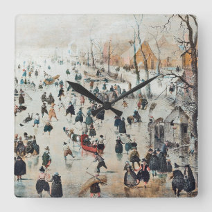 Schnee Winter Holland Ice Skaten 1600 Wall Clock Quadratische Wanduhr