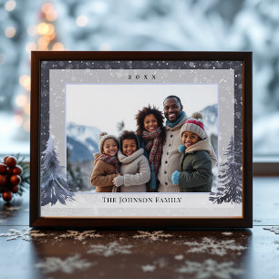 Schnee Winter Kiefer Rahmenbare Familienfoto Weihn Feiertagskarte