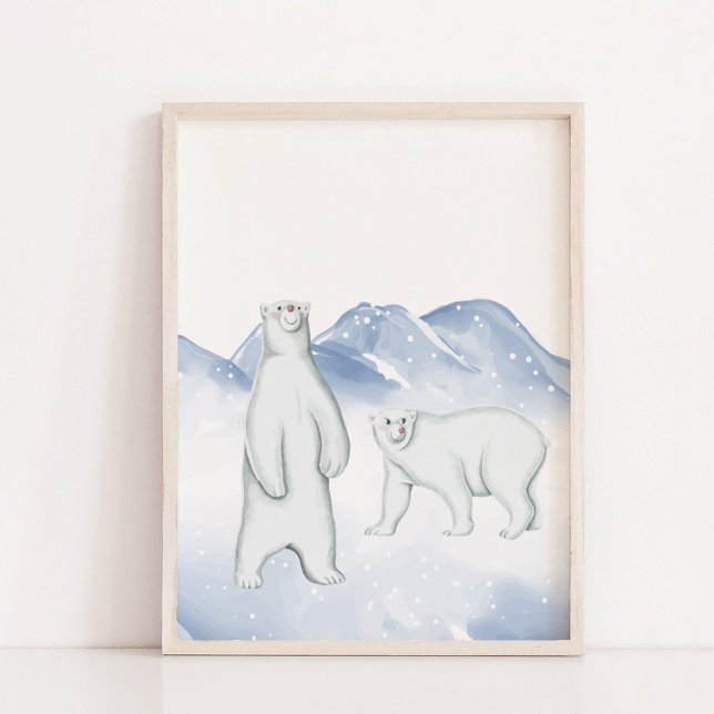 Schnee Winter Polar Bär arktisches Kinderzimmer Wa Poster (Snow Winter Polar Bear Arctic Nursery Wall Decor)