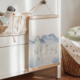 Schnee Winter Polar Bär arktisches Kinderzimmer Wa Wandteppich Mit Holzrahmen