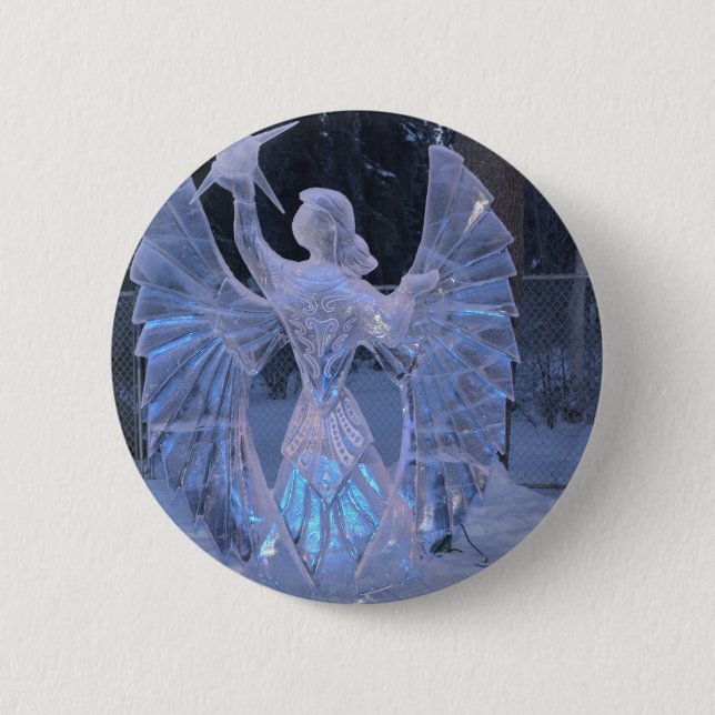 Schnee-Winter-Skulpturengel Christentums-Glaube Button (Vorderseite)