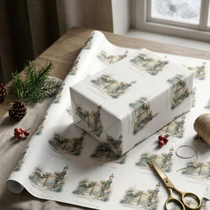 Schnee Winter Szene Pine Lamp Wasserfarbe Weihnach Geschenkpapier