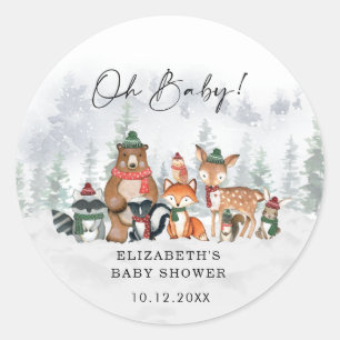 Schnee-Winter-Waldwald Boy Baby-Dusche Runder Aufkleber