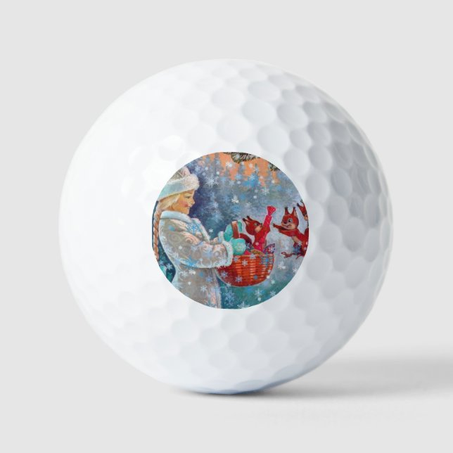 Schnee Winter Weihnachten Niedliches Mädchen mit E Golfball (Vorderseite)